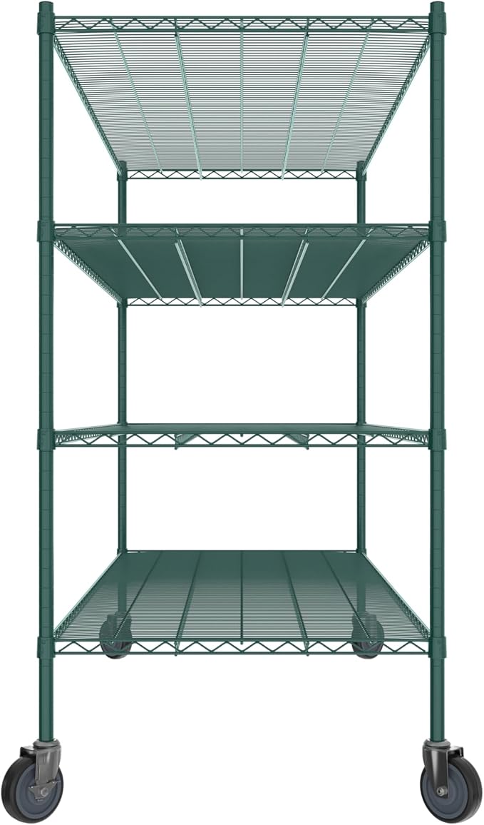 Commercial NSF Listed Green Epoxy Mobile Wire Shelving Kit 30" x 72" x 60", with 4 Shelves Perfect for Warehouse, Walk-in Refrigerator, Freezer, Grocery Store, Restaurant, Dishroom