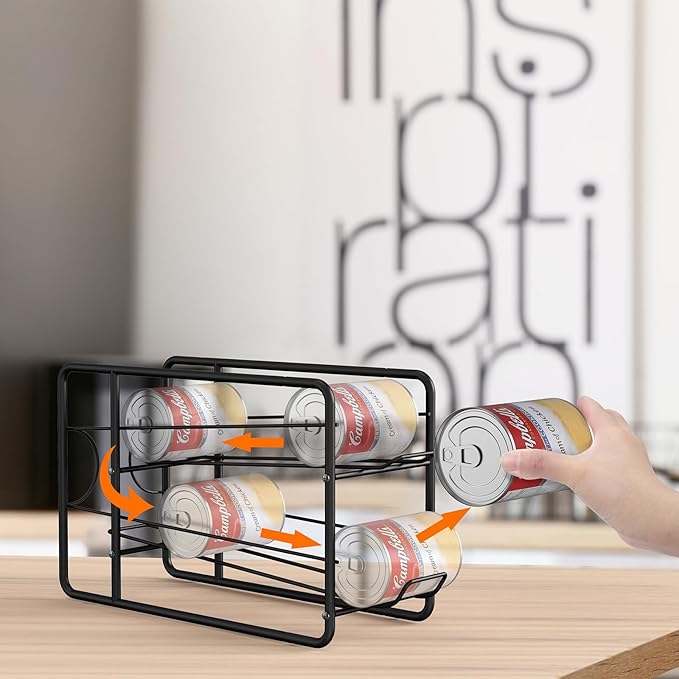 MOOACE Can Organizer for for Pantry, Stackable Soda Can Dispenser Canned Food Storage, Kitchen Cabinet Fridge Beverage Cans Holder, 4 Pack, Black