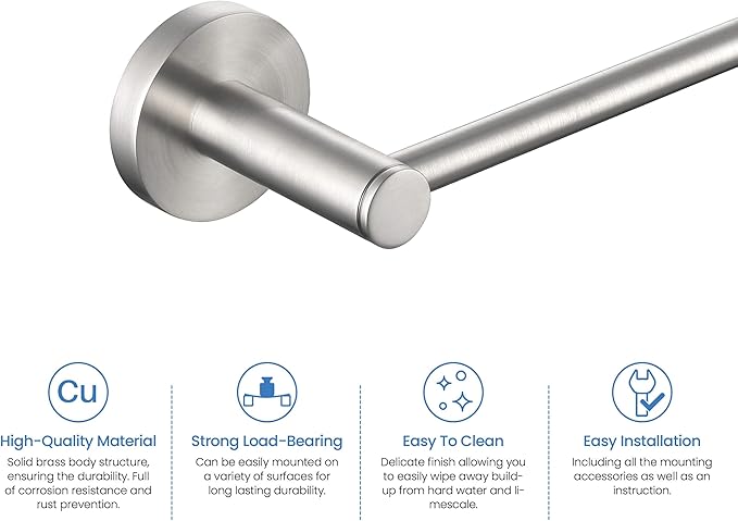 KIBI Circular 2-Piece Bathroom Hardware Set in Brushed Nickel – Includes Wall Mounted Towel Bar & Toilet Paper Holder – Durable, Rust-Resistant Bathroom Accessories (Brushed Nickel, C-KBA14-2BN-1)