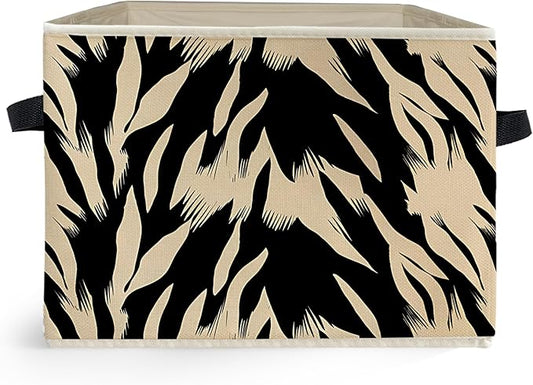 Black and Beige Abstract Storage Box Bins, Boho Modern Abstract Zebra Striped Collapsible Storage Basket Organizer for Bedroom Laundry Room Home Clothes Toys Books, Toybox for Kids