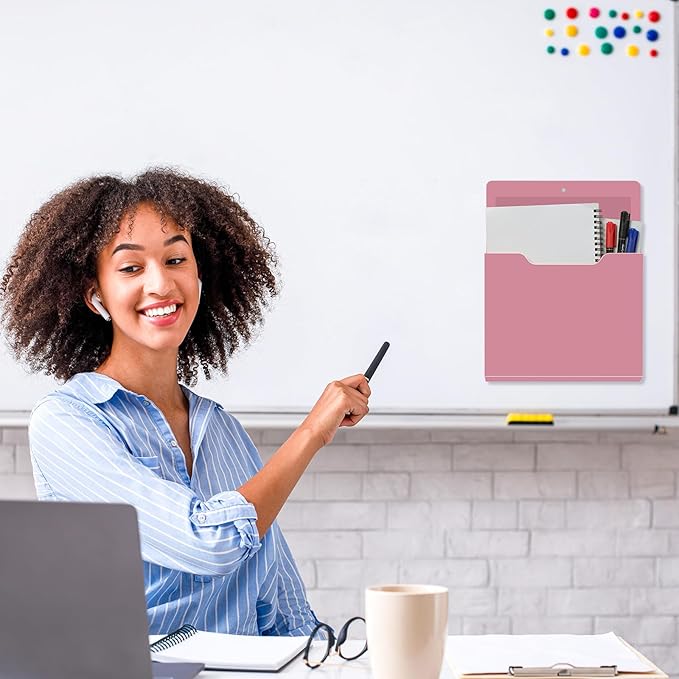 Fuutreo 6 Pcs Magnetic Wall File Organizer Magnetic Wall File Holder Refrigerator Magazine Holder for Mail Letters Paper(Rose Pink,12.2 x 9.4 Inch)
