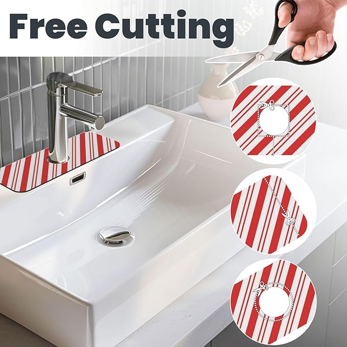 Christmas Red And White Candy Cane Swirl Stripe Striped Stripes Candycane Kitchen Sink Splash Guard Faucet Mat Super Absorbent Fast Drying Mat Sink Sink Mat For Kitchen Bathroom (15" X 5.5" )