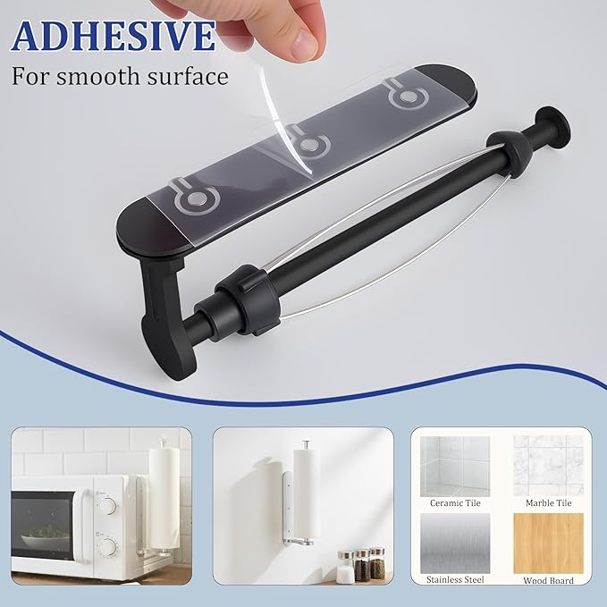 Magnetic Paper Towel Holder for Fridge-Great Adhesive Magnetic,One Hand Operable Paper Towel Holder,No Drill Wall Mount Hanging for RV Kitchen (Black)