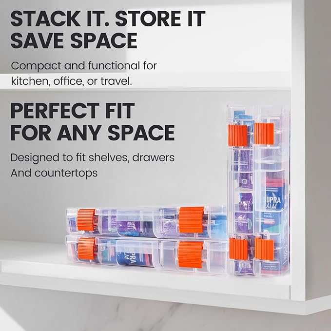 MIMORE Drink Packet Organizer - Water Drink Packet Holder with Lid - Stackable Water Packet Organizer for Drawer, Cabinet or Pantry - Removable Divider