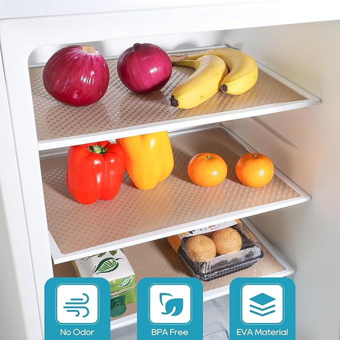 StaHom Shelf Liners for Kitchen Cabinets, Waterproof and Oil-Proof Kitchen Cupboard Liner, Refrigerator Liners and Plastic Drawer Mats EVA Non Adhesive Shelves, Fridge - Beige 11.8 x 118 Inches