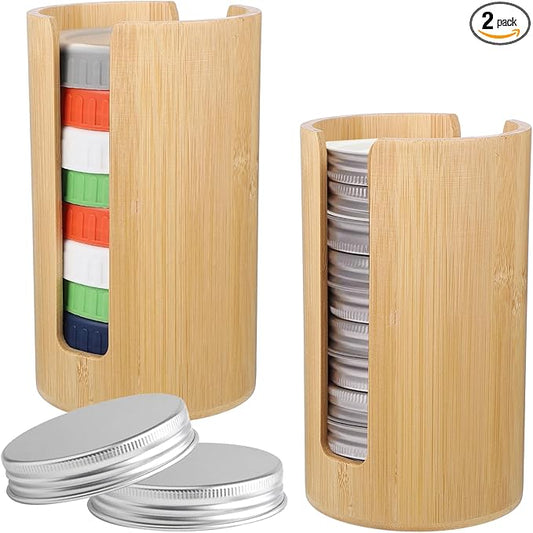 2 PCS Mason Jar Lid Organizer Vertical Bamboo Storage Cup Lid Holder Mason Jar Accessories Suitable for Canning Bamboo Lids for Home Kitchen