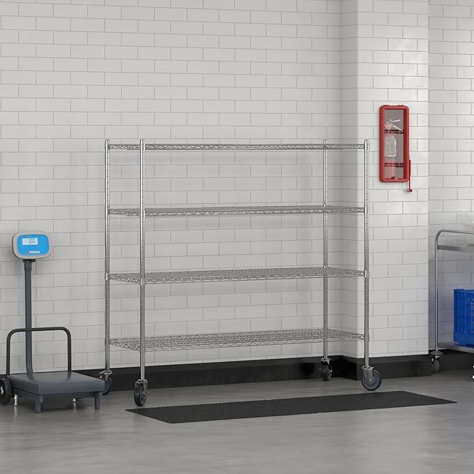 Commercial NSF Listed Chrome Mobile Wire Shelving Kit 21" x 60" x 60", with 4 Shelves Perfect for Warehouse, Walk-in Refrigerator, Freezer, Grocery Store, Restaurant, Dishroom