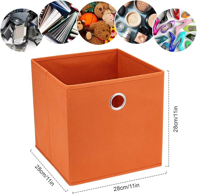 Orange Storage Cubes Bins 11x11x11 Cubicle Cubes Organizer Baskets Fabric Storage Drawers Foldable Cubes Storage Boxes Collapsible Cubes Inserts Storage for Closet Organizer Shelves ,QY-SC20-3