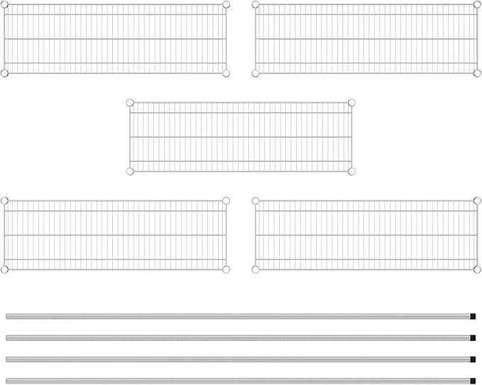 Commercial NSF Listed Chrome Stationary Wire Shelving Kit 14" x 42" x 86", with 5 Shelves Perfect for Warehouse, Walk-in Refrigerator, Freezer, Grocery Store, Restaurant, Dishroom