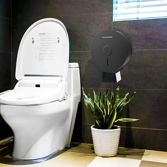 Commercial Jumbo Toilet Paper Dispenser, Wall Mount Stainless Steel 9 Inch Roll Toilet Paper Holder Bath Tissue Dispenser with Lock Key (Black)