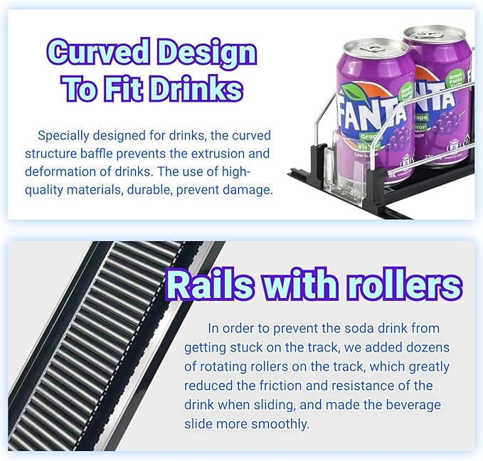 Drink Organizer for Mini Fridge,12oz 16oz 20oz - Soda Can Dispenser for Refrigerator,Width Adjustable,Automatic Pusher Glide (White (Mini 12.2"D), 12.2"D 4ROW, Holds 16 Cans)