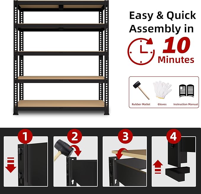 Heavy Duty Metal Storage Shelves - 36" W x 16" D x 72" H 5 Tier Adjustable Garage Shelving Unit, Industrial Utility Rack Shelf for Warehouse, Pantry, Kitchen, Black, 2 PCS