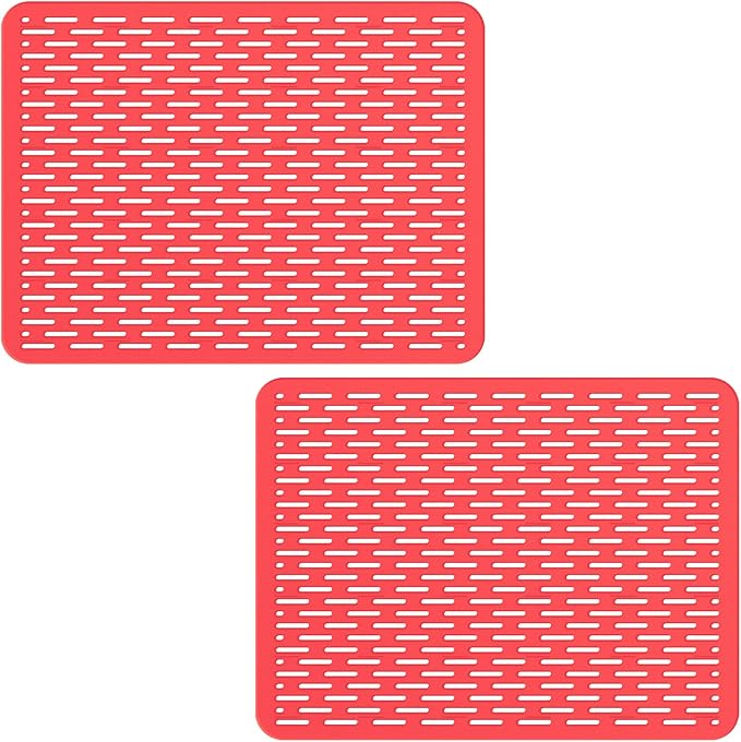 Bligli Mesh Sink Mat, 15.7 x 11.8inch Sink Prtector Mats for Kitchen Sinks, PVC Eco-Friendly Sink Protectors for Bottom of Sink, Fast Draining, Easy Cleaning, Clear Red