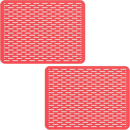 Bligli Mesh Sink Mat, 15.7 x 11.8inch Sink Prtector Mats for Kitchen Sinks, PVC Eco-Friendly Sink Protectors for Bottom of Sink, Fast Draining, Easy Cleaning, Clear Red