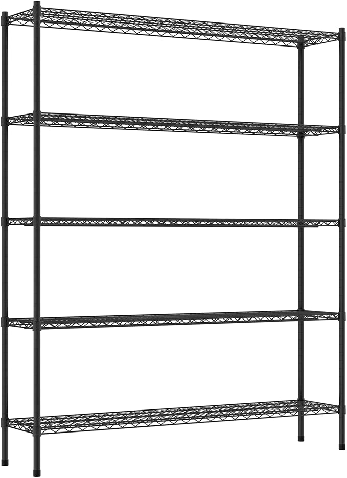 Commercial NSF Listed Black Epoxy Stationary Wire Shelving Kit 14" x 60" x 74", with 5 Shelves Perfect for Warehouse, Walk-in Refrigerator, Freezer, Grocery Store, Restaurant, Dishroom
