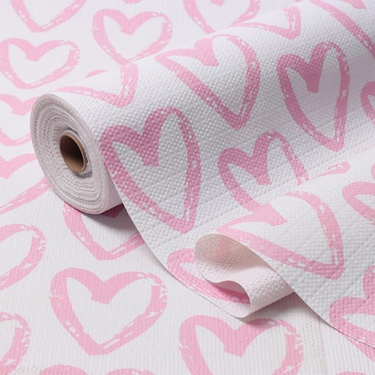Amiitay Heart Drawer Liner for Cabinets 16IN x 10FT,Shelf Liner Non-Adhesive and Strong Non-Slip Cabinet Drawer Liners for Kitchen,Table,Bookshelves,Waterproof Cupboard Liners,Pink