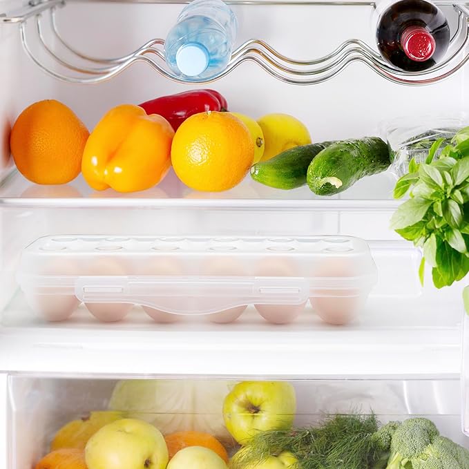 Pedersean Egg Storage for Refrigerator, Egg Holder for Fridge with Lid, Stackable Egg Storage with Safety Buckle (1)
