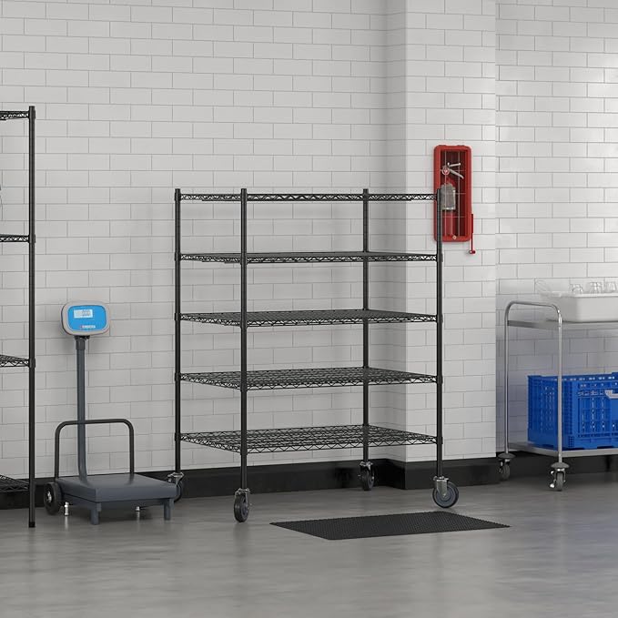 Commercial NSF Listed Black Epoxy Mobile Wire Shelving Kit 30" x 42" x 60", with 5 Shelves Perfect for Warehouse, Walk-in Refrigerator, Freezer, Grocery Store, Restaurant, Dishroom