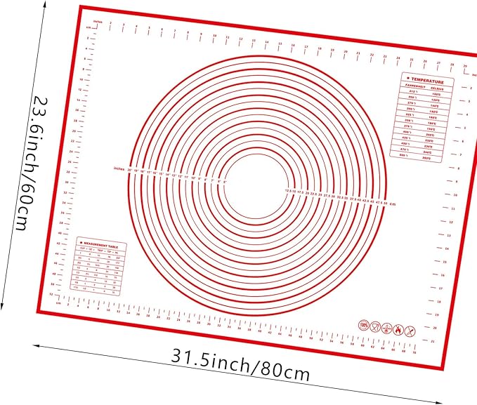 Dough Mat Pastry Silicone Baking Mats 32x24" Red for Rolling Dough Kneading Sheet Sourdough Bread Baking Supplies