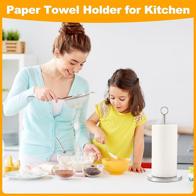 LemonRoad 6 Pcs Paper Towels Holder Countertop Bulk Stainless Steel Weighted Base Vertical Paper Towels Stand Holder for Kitchen Bathroom Essentials, Silver