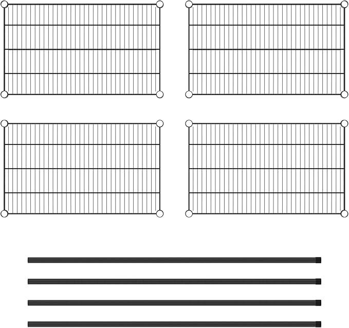Commercial NSF Listed Black Epoxy Stationary Wire Shelving Kit 18" x 30" x 54", with 4 Shelves Perfect for Warehouse, Walk-in Refrigerator, Freezer, Grocery Store, Restaurant, Dishroom