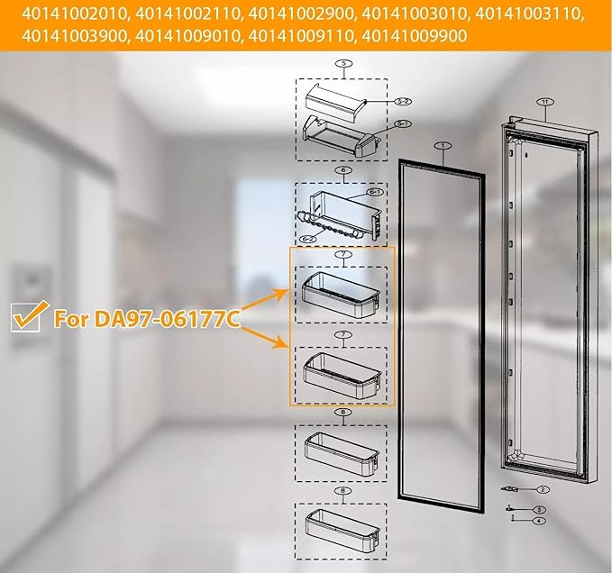 DA97-06177C Upper Right Door Bin - for Samsung Refrigerator Door shelves - Fridge door condiments beverages organizer - Refrigerator door bin replacement - Fridge plastic shelves bins - W 16-7/8 in