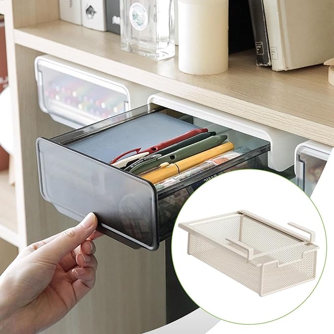 Wire Shelf Basket Organizer Hanging Pullout Drawer Basket Versatile Decor Sturdy Under Cabinet Hanging Drawer for Pantry Home, White