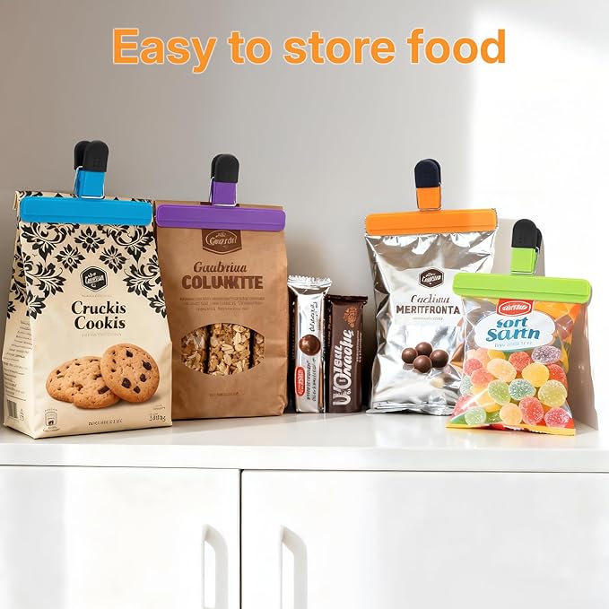 EWOID Chip Clips, 12 Pack Large Food Clips, Snack Bag Clip, Plastic Heavy Duty Seal Grips for Food Storage, Home, Office and More(6 x 3.5 Inch)