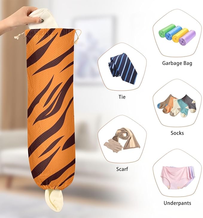 2 PCS Plastic Bag Holder Wall Mount Grocery Bag Holder Shopping Bag Trash Bag Storage Organizer Dispenser for Kitchen Closet 22 x 9 Inch Tiger Skin Print