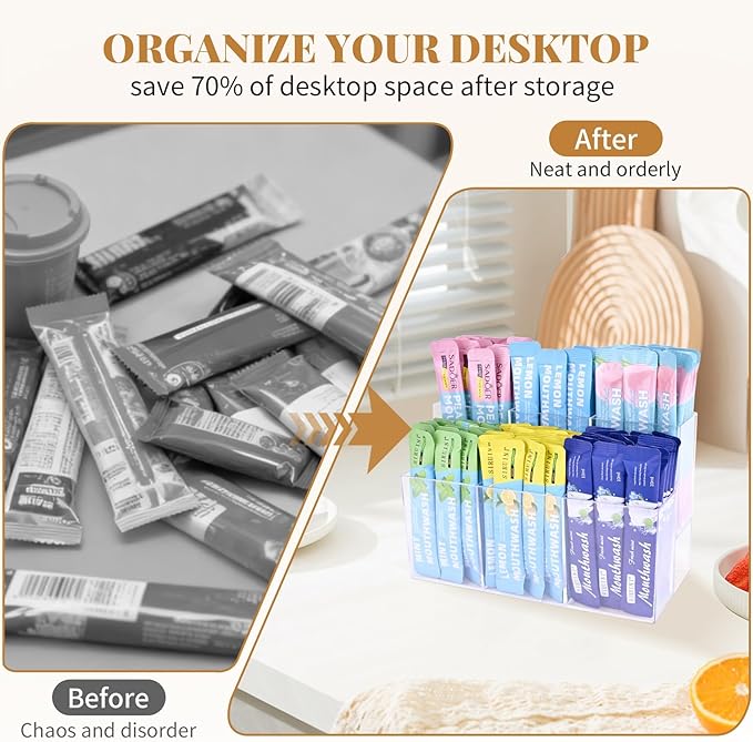 2-Tier Drink Packet Organizer, Acrylic Water Flavor Packet Holder with 6 Compartments, Stackable Drink Mix Organizer for Pantry, Kitchen Cabinet & Countertop Storage