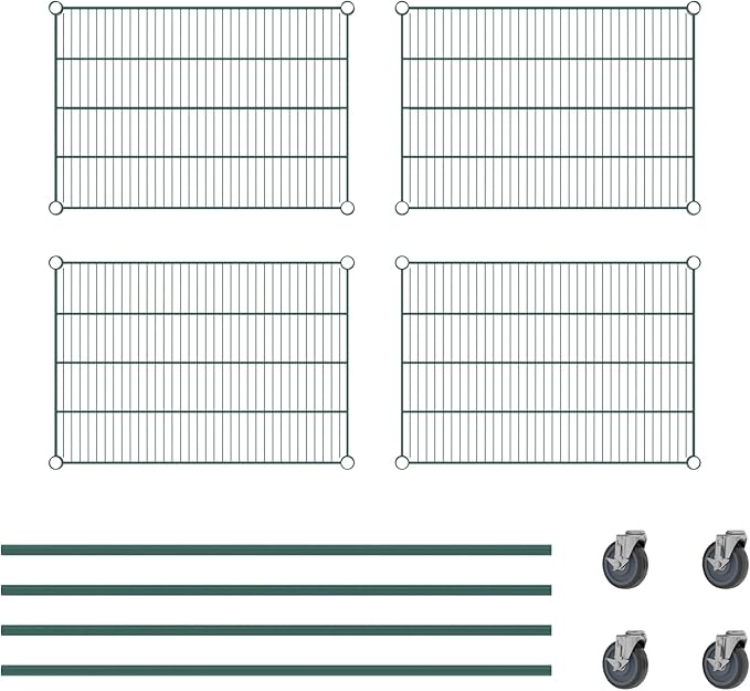 Commercial NSF Listed Green Epoxy Mobile Wire Shelving Kit 21" x 30" x 60", with 4 Shelves Perfect for Warehouse, Walk-in Refrigerator, Freezer, Grocery Store, Restaurant, Dishroom