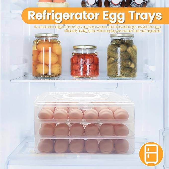 3 Layer Deviled Egg Containers with Lid,Portable Deviled Egg with Handle,Egg Carrier Holder Tray with 72 Holes for Thanksgiving Day,Party Favor Home Kitchen Refrigerator Supplies