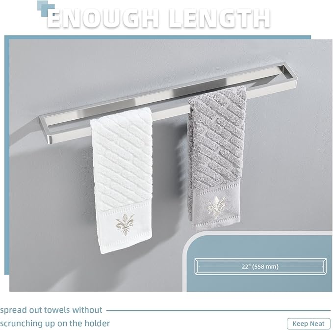 Angle Simple Towel Bar Brushed Nickel, SUS 304 Bath Towel Rack Holder for Bathroom Wall Mounted Storage Rail, 22.76"