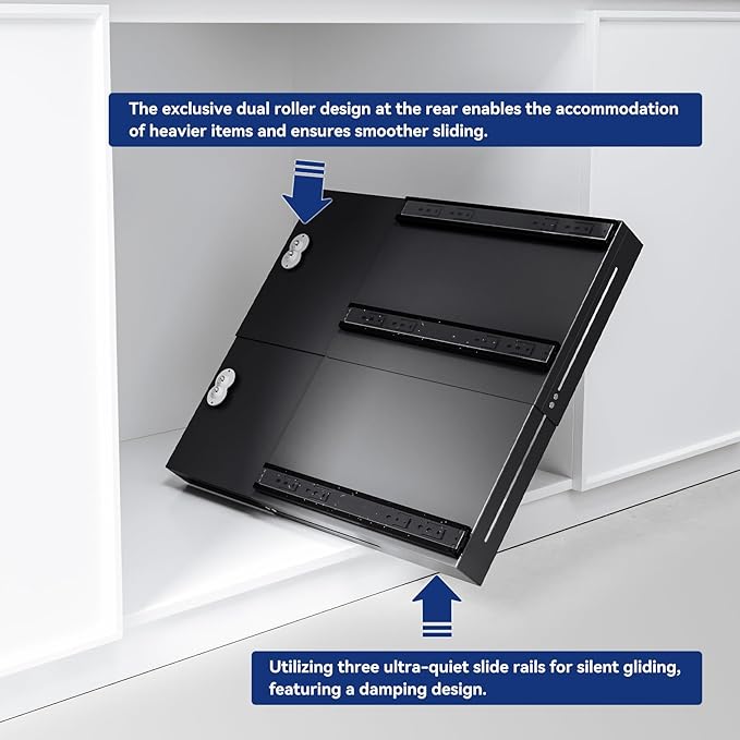 Pull-out Cabinet Organizer,Adjustable Depth(12.8"-17.5") And Width(14.8"-20.5"),3 Silent slides and 2 Support Pulleys,Easy to Assemble and Heavy-Duty Storing slide-out drawer,Black