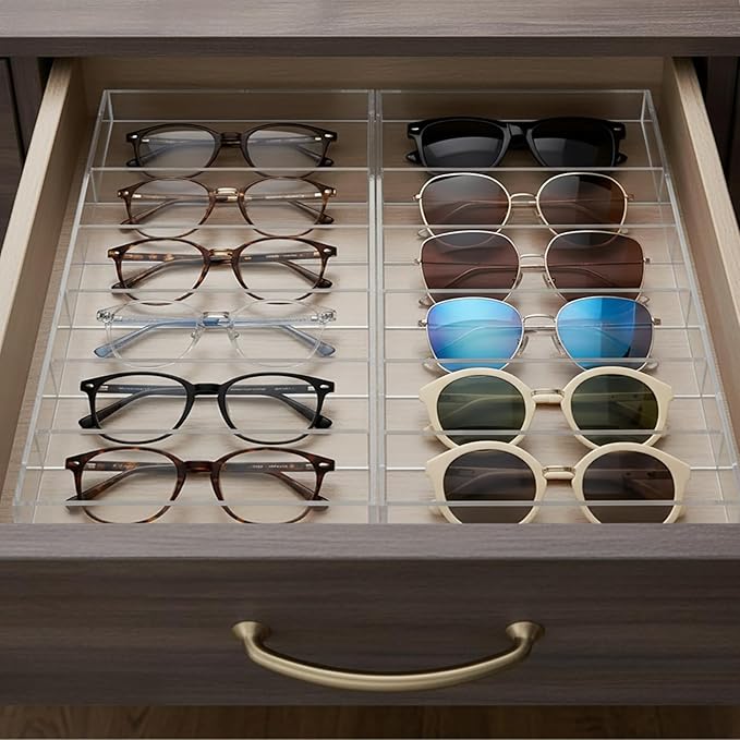 SOUJOY 2 Pack Acrylic Sunglasses Organizer, 6 Slot Clear Eyeglasses Storage Case, Eyewear Display Tray for Sunglasses, Fashion Eye Wear, Protective Glasses