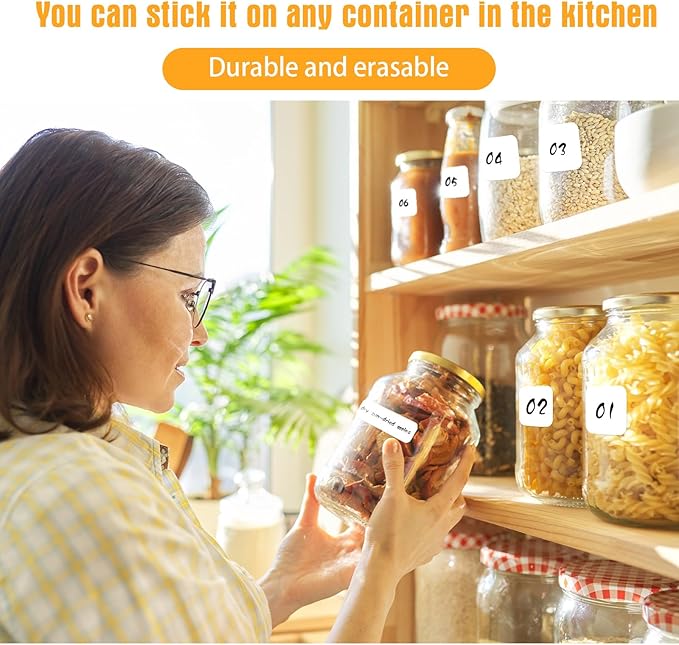 Cholemy 300 Pcs Food Labels for Containers Reusable Multipurpose Labels Erasable Kitchen Removable Freezer and Fridge White Dry Erase for Jars Storage Pantry Supplies