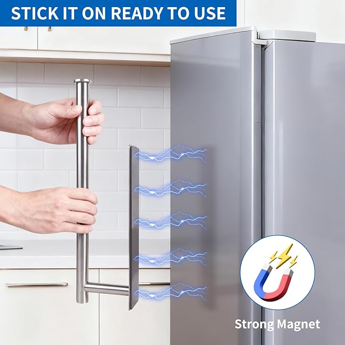 Magnetic Paper Towel Holder - No Drill, Paper Towel Roll Holder Magnet Towel Rack Wall Mount Fridge Organizer for Kitchen RV Grill Garage