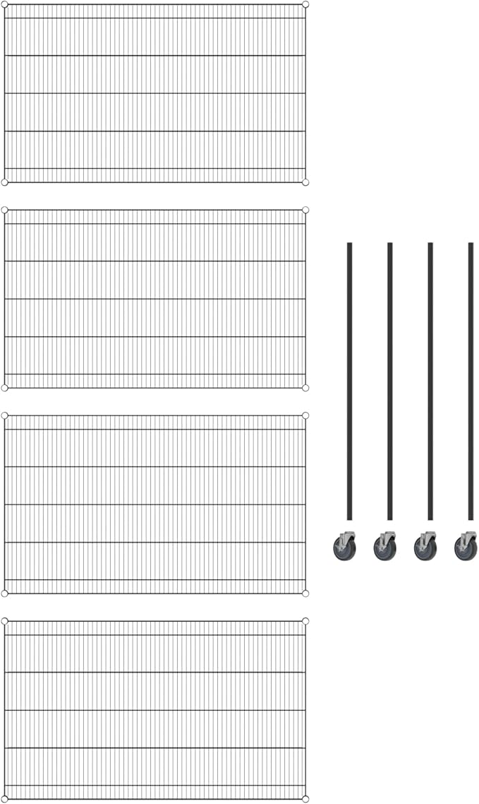 Commercial NSF Listed Black Epoxy Mobile Wire Shelving Kit 36" x 60" x 60", with 4 Shelves Perfect for Warehouse, Walk-in Refrigerator, Freezer, Grocery Store, Restaurant, Dishroom