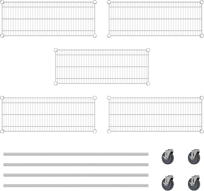 Commercial NSF Listed Chrome Mobile Wire Shelving Kit 14" x 36" x 60", with 5 Shelves Perfect for Warehouse, Walk-in Refrigerator, Freezer, Grocery Store, Restaurant, Dishroom