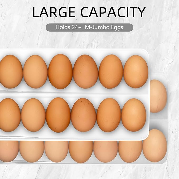 Egg Holder for Fridge Automatic Rolling Egg Dispenser for Refrigerator Kitchen Countertop - Space-saving Egg Roller/Organizer/Storage/Container/Tray for Fridge Double Track