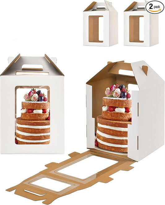 XININSUN 10inch Tall Cake Boxes with windows,10x10x12 Tall Cake Carrier, Tiered Cake Box, Layer Cake Box, large cake box,Ideal for 10" & 12" Tiered Cakes (2 Pack-White)