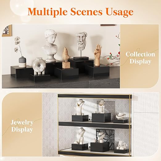 Lifewit 6 PCS Buffet Risers and Stands, Food Risers for Buffet Table, Catering Dessert Cake Holder for Party, Collectibles Jewelry Display Shelf, Nesting Cube Boxes, Black, (6",7",7.8")