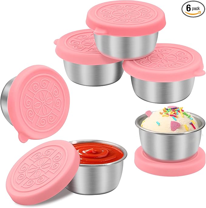 6x1.6 oz Salad Dressing Container to Go, Leakproof Reusable Stainless Steel Small Container with Lid,Sauce Containers for Lunch box,Picnics,Travel,Office and Meal Prep