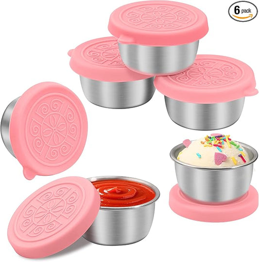 6x1.6 oz Salad Dressing Container to Go, Leakproof Reusable Stainless Steel Small Container with Lid,Sauce Containers for Lunch box,Picnics,Travel,Office and Meal Prep