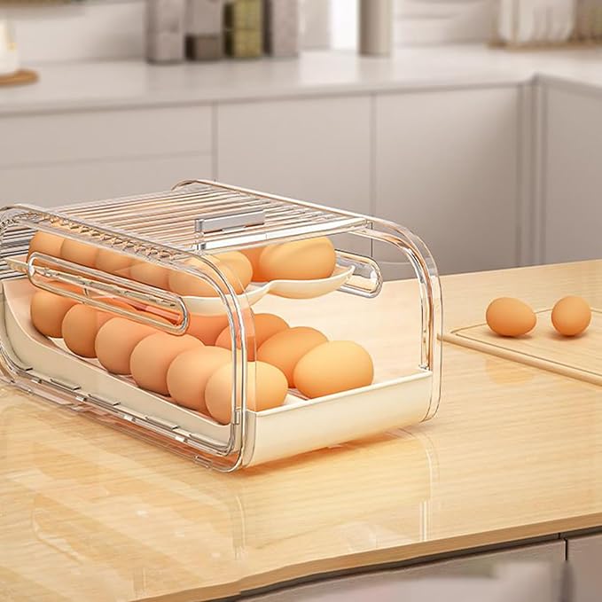 Egg Holder For Fridge, With Protective Sliding Lid, 1 Set, Egg Tray, 2 Tier Eggs Organizer, Versatile Home And Travel Use, For Kitchen, Camping, RV, Or Family Storage