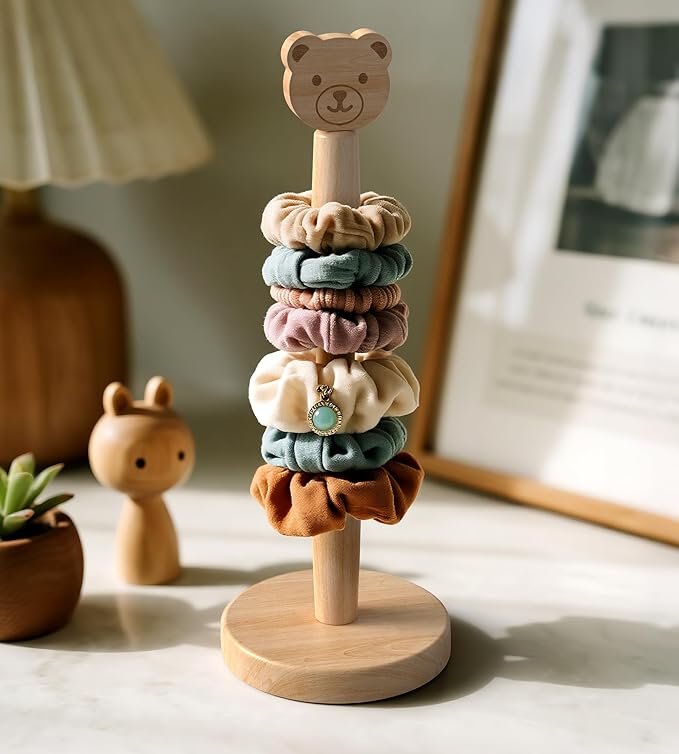 KitchLife Cute Wooden Paper Towel Holder Countertop - Solid Freestanding Paper Towel Dispenser Stand Organizer with Anti-Skid Base (Bear)