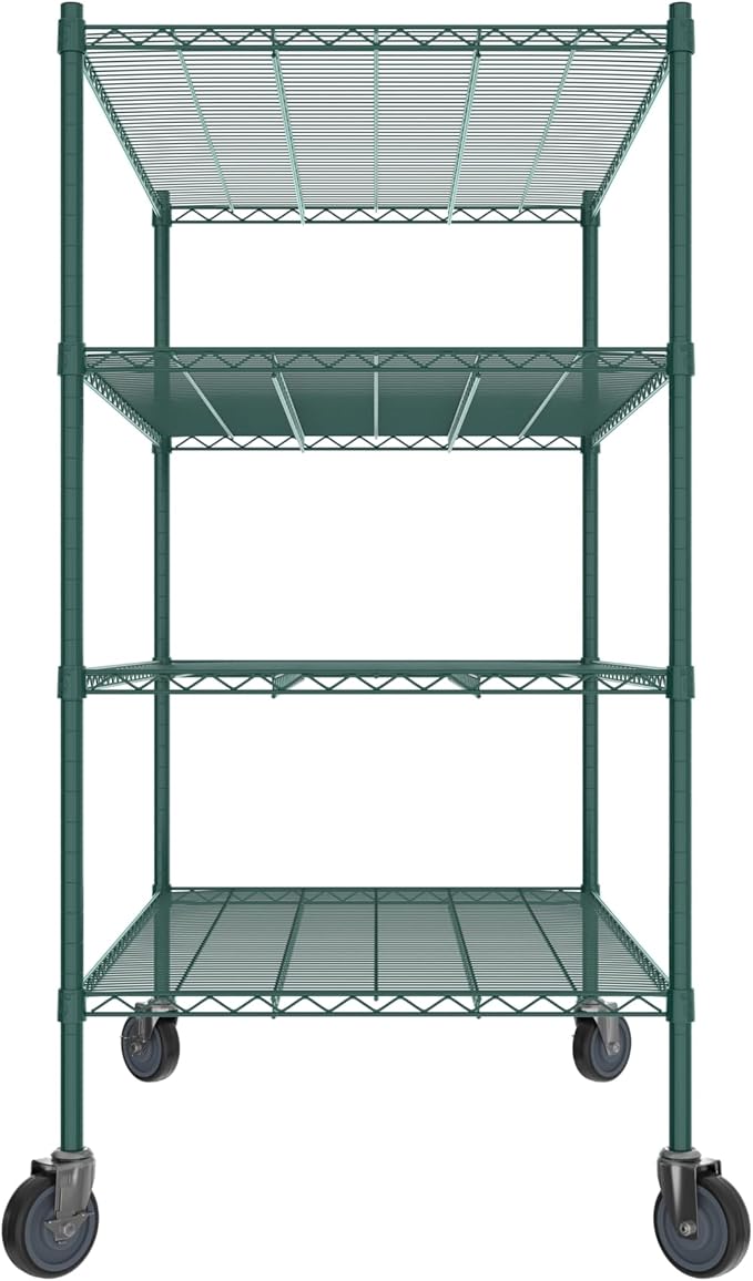 Commercial NSF Listed Green Epoxy Mobile Wire Shelving Kit 30" x 48" x 60", with 4 Shelves Perfect for Warehouse, Walk-in Refrigerator, Freezer, Grocery Store, Restaurant, Dishroom