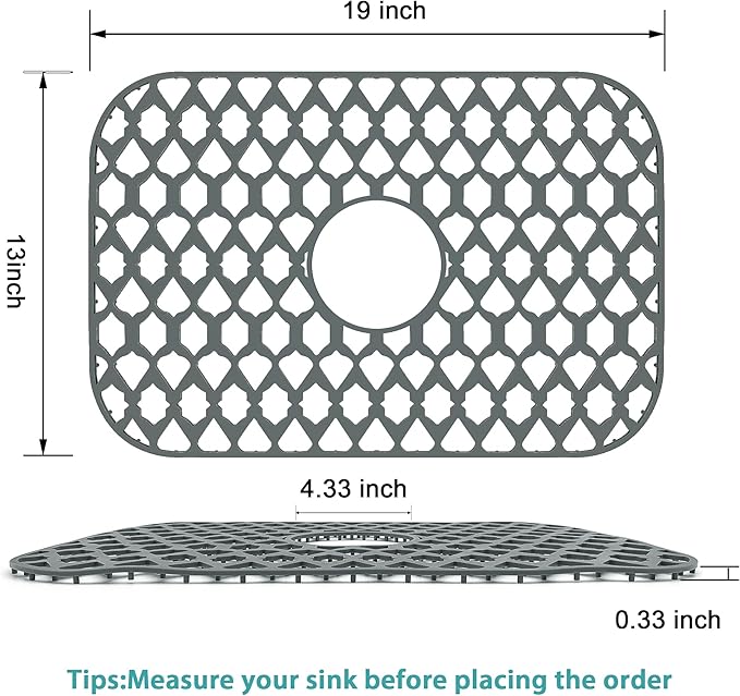 SAMSIER Sink Protectors for Kitchen Sink 13x11 &16x12 &19x14 &22x13 &24x13 &26x14 &28x14 &30x16, Large Silicone Sink Mats Grid for Bottom of Farmhouse Sink (19”x13”, Center Drain)