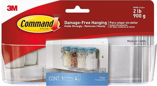 Command Medium Caddy, Holds up to 2 lb, 7.5" x 2.1" x 2.1", 1 Caddy with 4 Strips, Damage-Free Organization Wall Mount to Cabinet, Kitchen, Pantry, Closet, or Under Sink