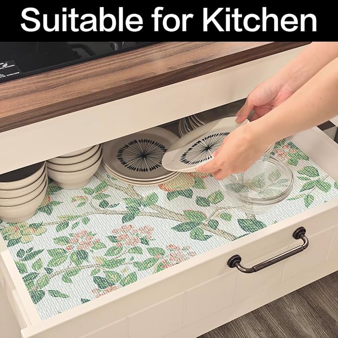 Terravue Shelf Liner for Kitchen Cabinets Non Adhesive Drawer Liners Non Slip Cupboard Liner Strong Grip Waterproof Cabinet Liners Easy to Clean Dresser Table Kitchen Shelves Paper 12IN x 16.4FT